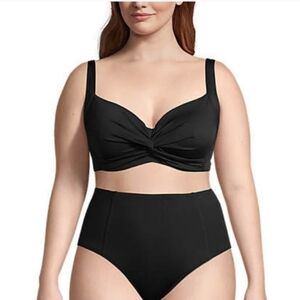 Lands End Black Twist Front Bikini Top  Underwire New With Tags 22W